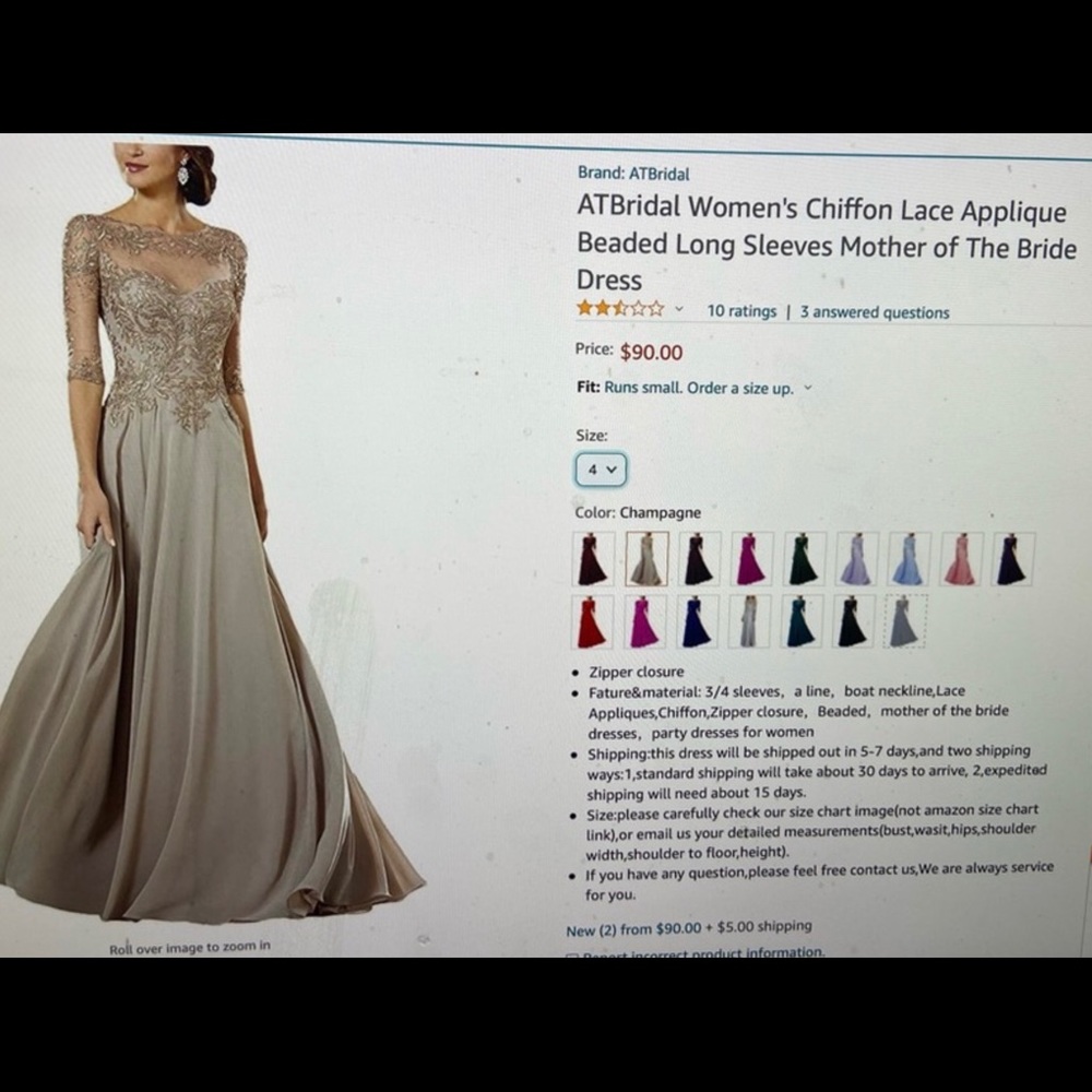 Mother of the Bride, Bridesmaid, Elegant champagne colored gown
